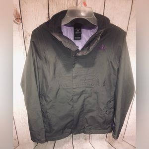 The North Face Girls Hyvent Jacket Medium 10/12 Grey/Purple Windbreaker Hooded